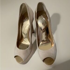 Coach Selma Suede Peep Toe Heels with signature Coach emblems 5